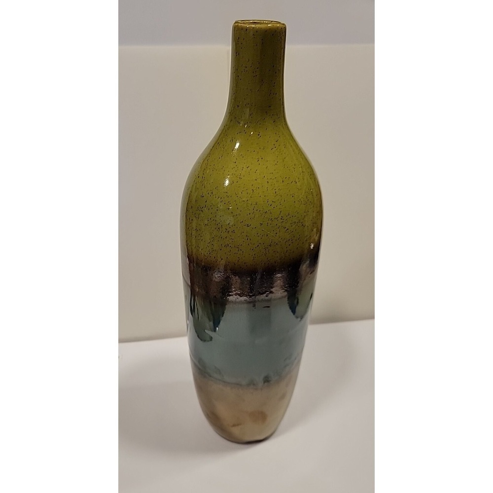 Metal Mottled Brown Earth tones‎ Bottle Vase 12" Smooth